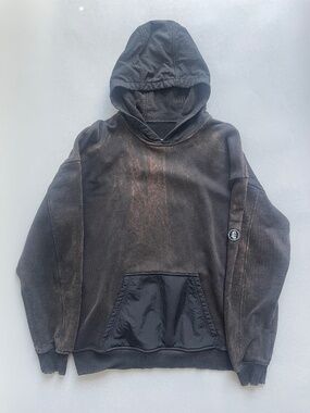 Submariner Acid Wash Hoodie Black Cotton Pullover 2XL Oversized Made in Moscow